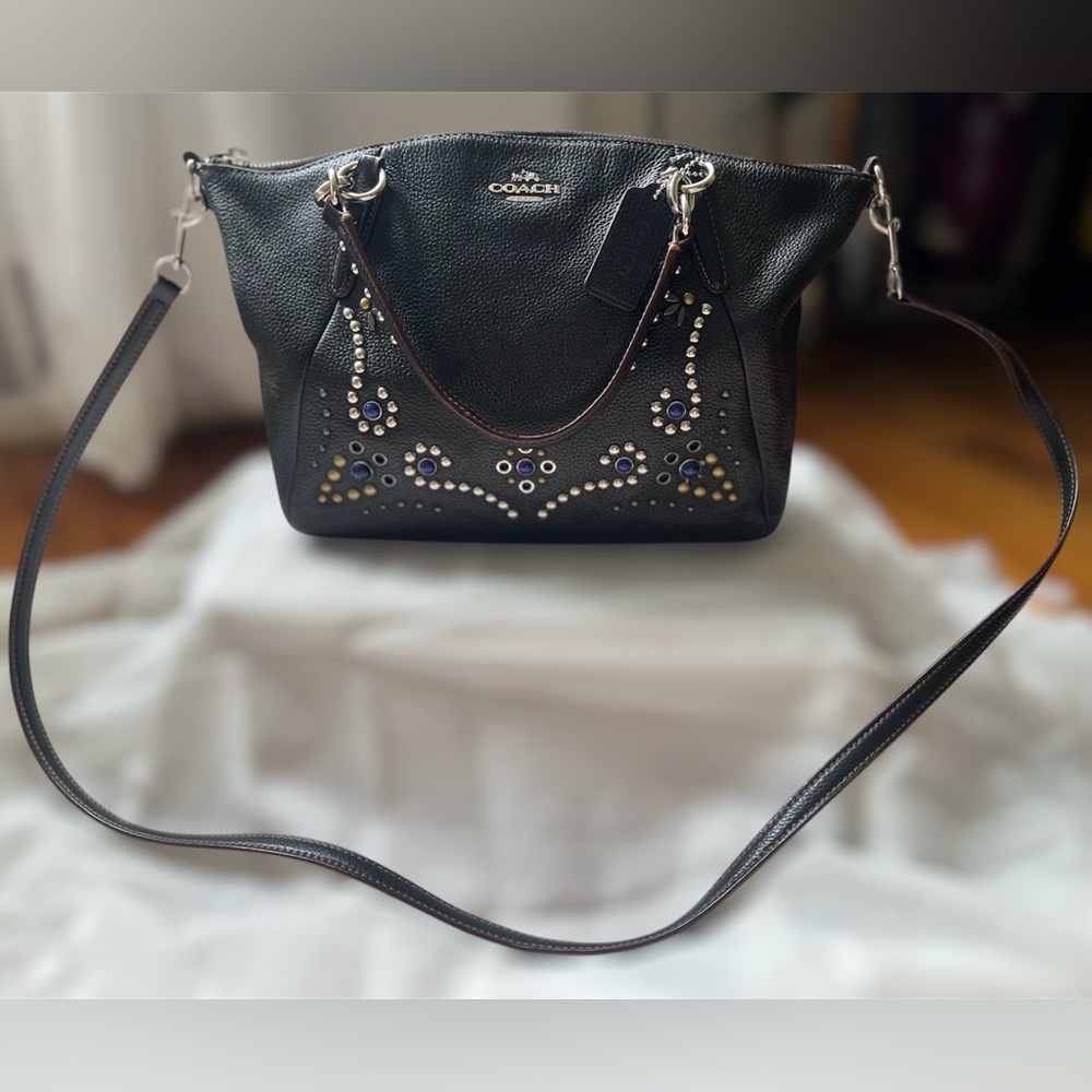 Coach small Kelsey satchel bag leather studded border embellishment